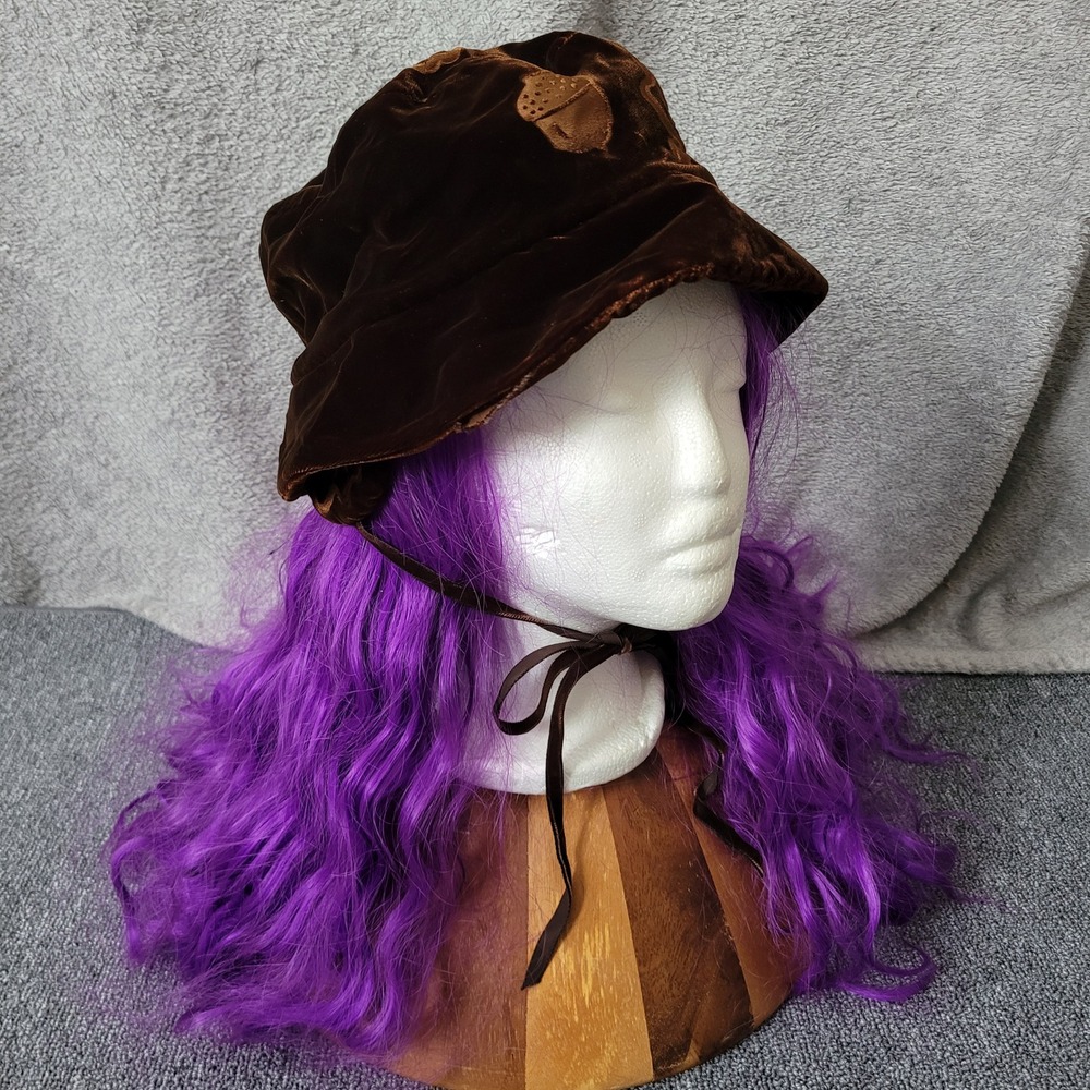 Vintage Kate Ross brown velvet burnout embossed hat ear flaps fairy whimsygoth